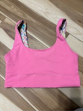 Fabletics Pink Floral-Lined Reversible Sports Bra